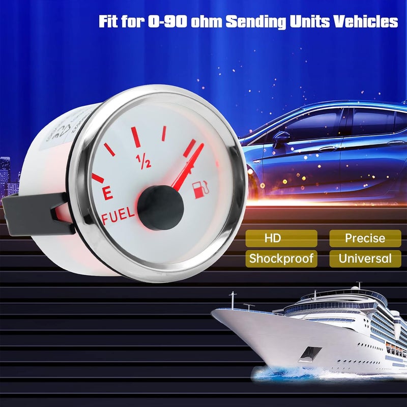ARTILAURA 0-90 ohm Fuel Gauge 2 inch Boat Fuel Level Gauge 8 Color Marine Gas Tank Meter for Universal AUTO Car Truck Diesel RV Vehicle (White) - Image 5